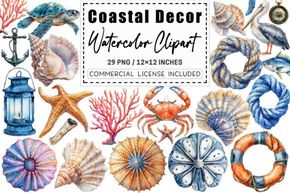 Download Watercolor Coastal Decor Clipart. - Coastal decor Collection