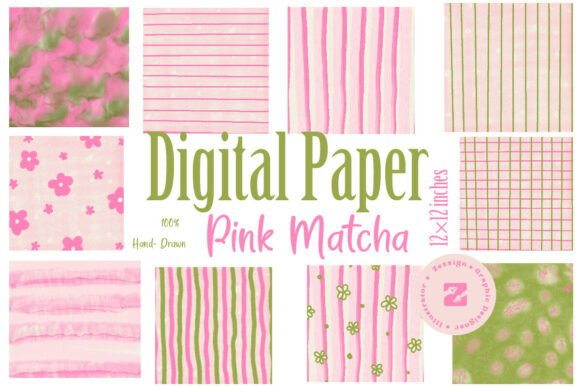 Download Pink Matcha Coquette Digital Paper Set - Ink Collection