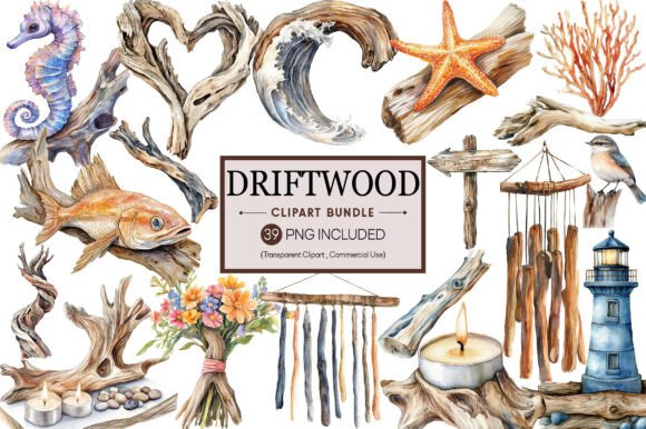 Download Driftwood &amp; Coastal Decor Clipart Bundle - Coastal decor Collection