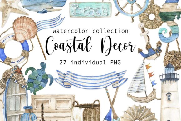 Download Watercolor Coastal Decor Clipart - Coastal decor Collection