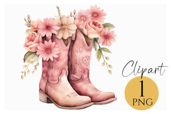 Download Pink Floral Cowboy Boots Clipart PNG - Ink Collection
