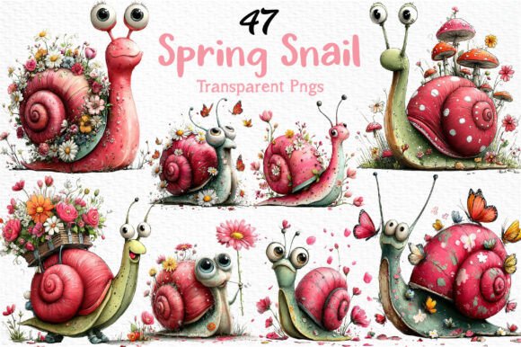 Download Whimsical Spring Snail Clipart Bundle - Snail Collection