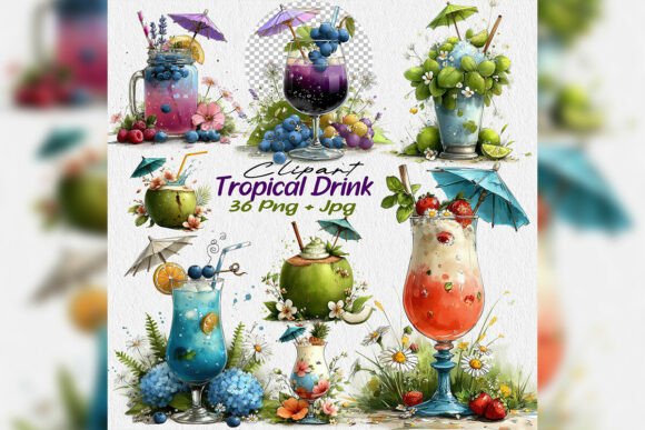 Download Whimsical Tropical Drink Clipart Set - Ink Collection